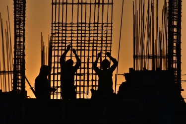 Construction workers on a building project